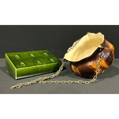 5046 - An unusual Bretby Pottery commercial seed propagator, as a slope front brick, glazed throughout in g... 