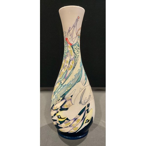 5047 - A large Moorcroft ovoid vase, Fishing in White pattern, tube lined with gannets catching fish from a... 