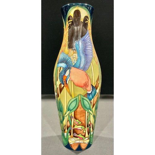 5053 - A large Moorcroft ovoid vase, Fish For Tea pattern, tube lined with kingfishers amongst bulrushes, i... 