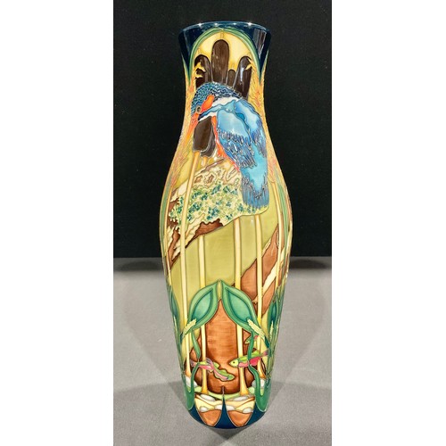 5053 - A large Moorcroft ovoid vase, Fish For Tea pattern, tube lined with kingfishers amongst bulrushes, i... 