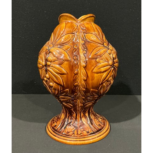 5056 - An Ault Pottery quatrefoil pedestal ovoid vase, designed by Christopher Dresser (1834 - 1904) moulde... 