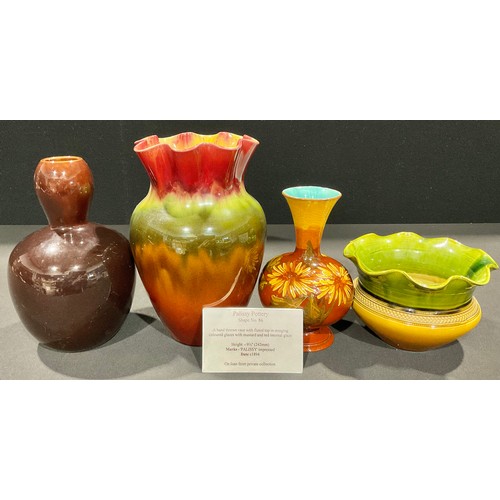 5065 - A pedestal ovoid vase, slender flared neck, impasto applied with chrysanthemum on a brown ground, tu... 