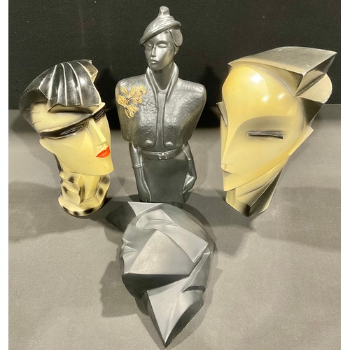 5070 - A Lindsey Balkwill Art Deco Revival plaster cast head, Myng, modelled as of a lady of fashion, with ... 