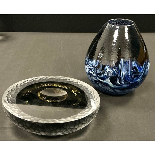 5077 - A Studio art glass ovoid vase, Phoebe, by Siddy Langley, crafted with a crescent moon over rough sea... 