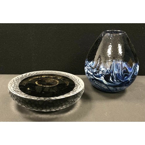 5077 - A Studio art glass ovoid vase, Phoebe, by Siddy Langley, crafted with a crescent moon over rough sea... 