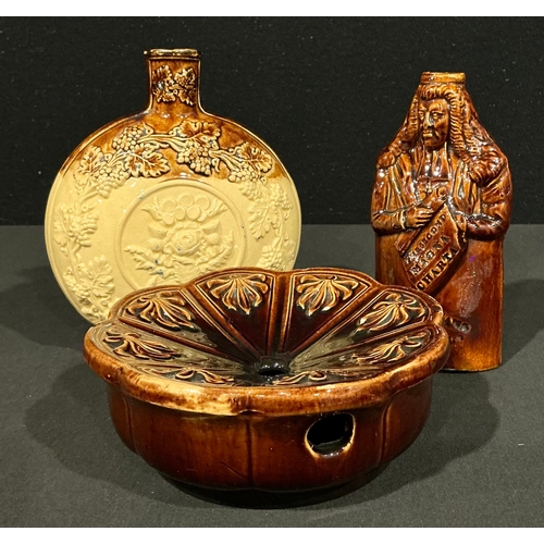 5097 - A Joseph Thompson Hartshorne Pottery (Derbyshire, 19th century) salt glazed stoneware reform flask, ... 