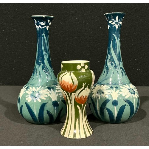 5102 - A pair of TG Green & Co (Church Gresley, Derbyshire, 1864 - 2007) Ivanhoe Ware bottle vases, impasto... 