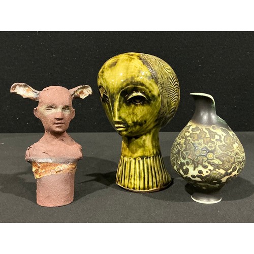 5108 - Studio Pottery - a figural sculpture, of faun, by Sharon Griffin, in earthy tones, 11.5cm high, impr... 