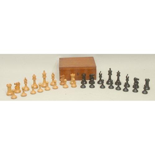 A boxwood and ebonised Staunton pattern chess set, possibly Jaques ...