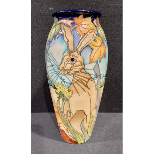 5051 - A large Moorcroft ovoid vase, Hare Today pattern, designed by Kerry Goodwin, tube lined with hares a... 