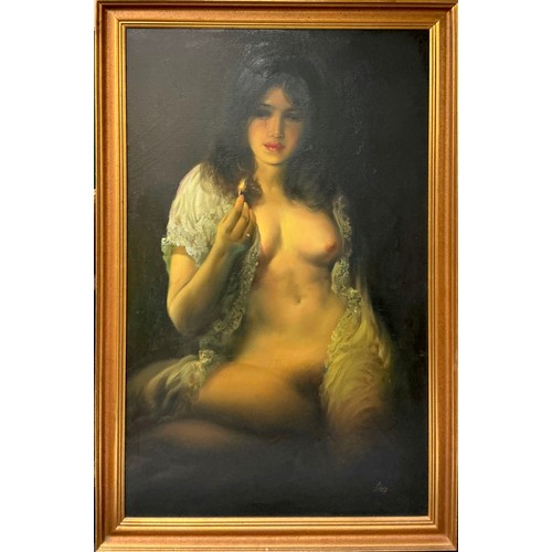 15 - Dang (20th century) 
Holding a flame for you 
signed, oil on canvas, 124cm x 76.5cm