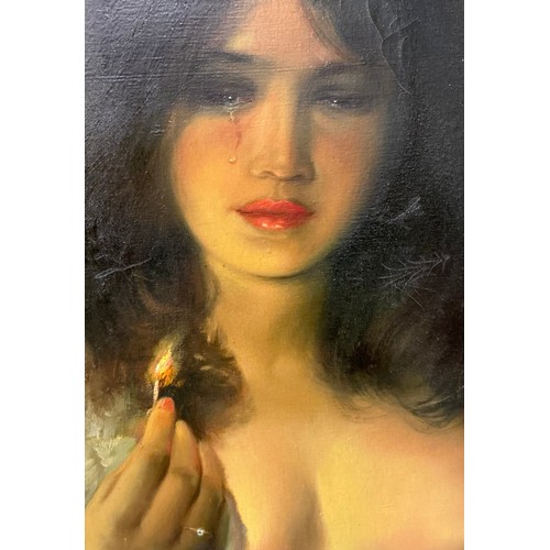 15 - Dang (20th century) 
Holding a flame for you 
signed, oil on canvas, 124cm x 76.5cm