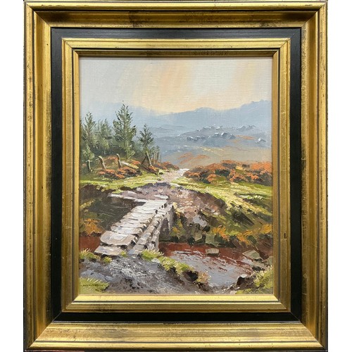 16 - Rex N. Preston, Packhorse Bridge, near Carl Ward Fort, North Derbyshire, signed oil on canvas, 29.5c... 