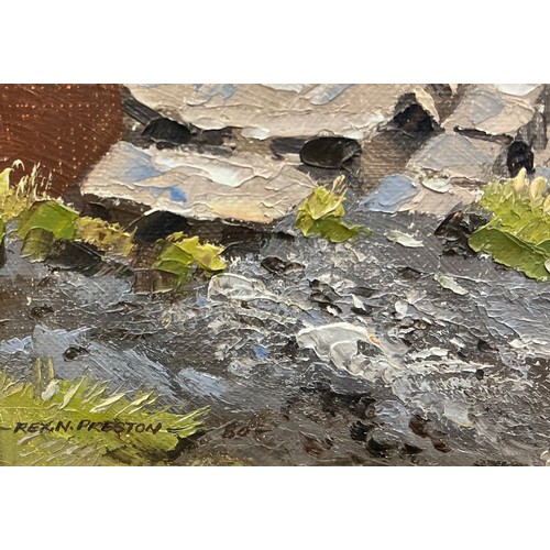 16 - Rex N. Preston, Packhorse Bridge, near Carl Ward Fort, North Derbyshire, signed oil on canvas, 29.5c... 