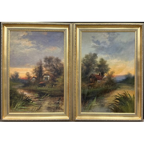 17 - Arthur H. Cole (Victorian school) 
A pair, A Village near Henley, Riverside Cottages at Dusk 
signed... 