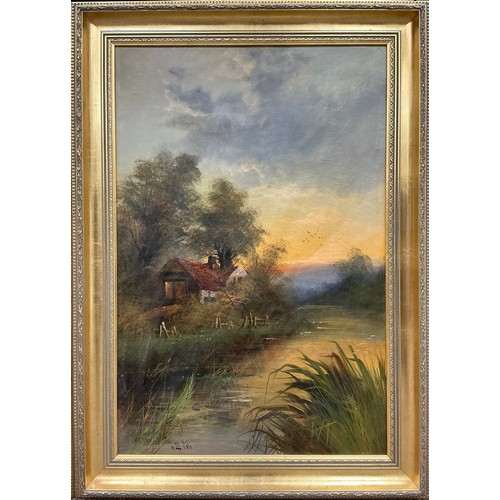 17 - Arthur H. Cole (Victorian school) 
A pair, A Village near Henley, Riverside Cottages at Dusk 
signed... 