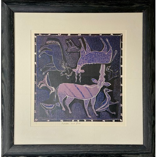 20 - S. Sobe (African, 20th century) Bird, Warthog, and other animals, signed in pencil lower right, limi... 