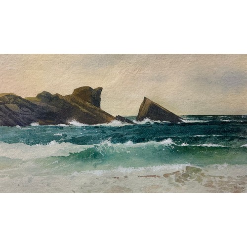 22 - Rob Piercy (Welsh, bn. 1946) 
Rocky Coast Study with Crashing Waves 
signed, watercolour, 25cm x 44.... 