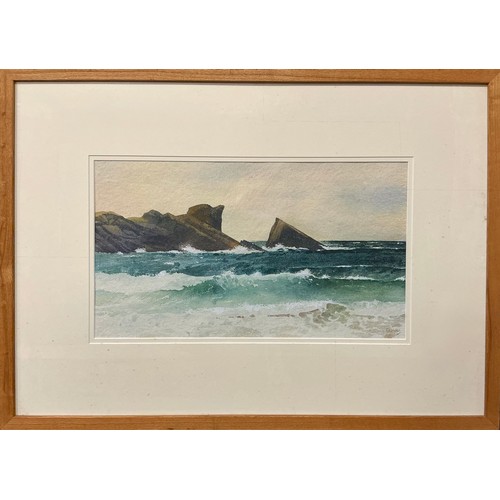 22 - Rob Piercy (Welsh, bn. 1946) 
Rocky Coast Study with Crashing Waves 
signed, watercolour, 25cm x 44.... 