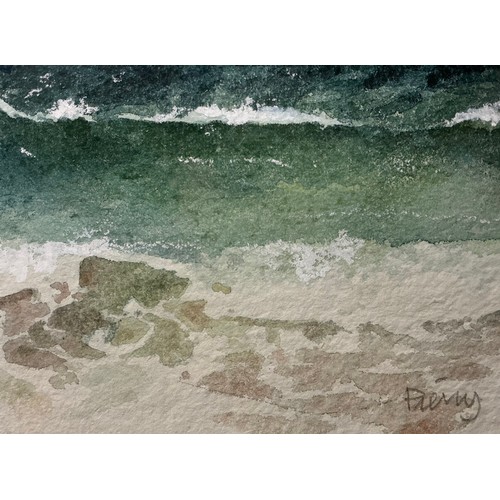 22 - Rob Piercy (Welsh, bn. 1946) 
Rocky Coast Study with Crashing Waves 
signed, watercolour, 25cm x 44.... 
