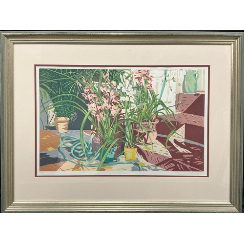 25 - Rosalind Forster (British, bn. 1948) A group of seven linocut prints - Cymbidiums, signed, artist’s ... 