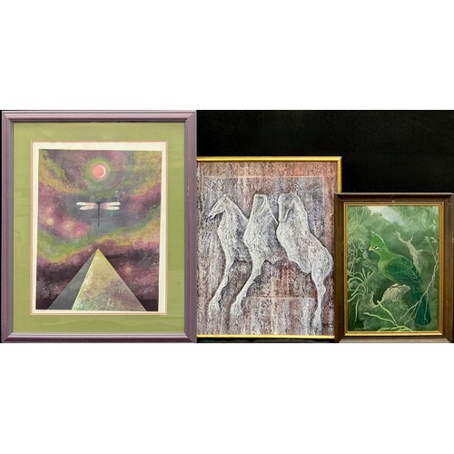 36 - Helen Lieros (Zimbabwean, bn. 1940) Delphi Horses, signed, mixed media, 62.5cm x 61.5cm;  Wendy Mala... 