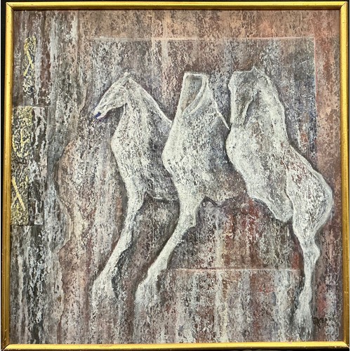 36 - Helen Lieros (Zimbabwean, bn. 1940) Delphi Horses, signed, mixed media, 62.5cm x 61.5cm;  Wendy Mala... 