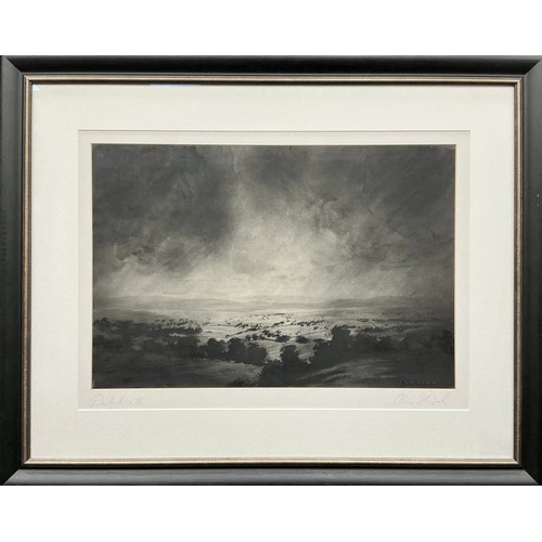 39 - Chris Skripek (Modern British, 20th / 21st century) Derbyshire II, monochromatic ‘light in landscape... 