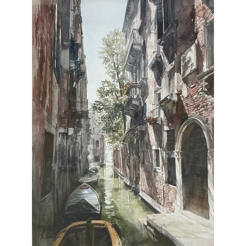 40 - Paul Dmoch (Polish, bn. 1958) 
Sunlit Canal, Venice 
signed, watercolour, 55cm x 41cm