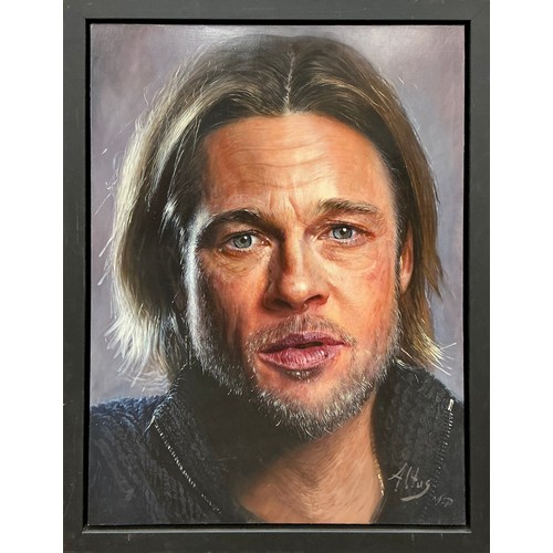 41 - Altus Pajor (Polish, bn. 1965) 
Brad Pitt 
signed, oil on canvas, 122cm x 92cm