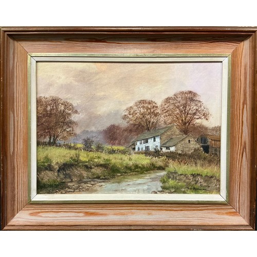 43 - William (Bill) Makinson, 
Brookside Farmhouse 
signed, oil on canvas, 28.5cm x 39cm