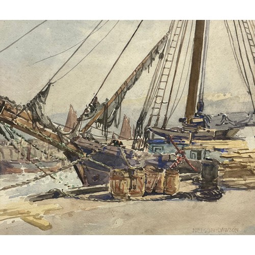 45 - Nelson Dawson (British, 1859-1941) 
Harbour, with cargo vessel dockside 
signed, watercolour, 31.5cm... 