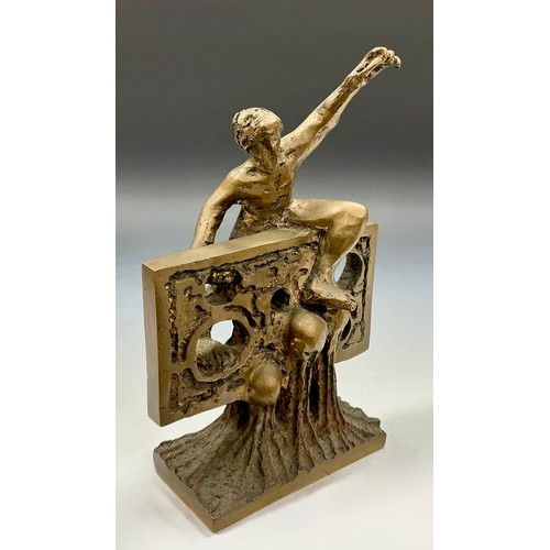 54 - Ernest Bottomley (1934-2006) 
A Bronze Figural Sculpture ‘Climbing the Fence’ 
Monogram mark to base... 