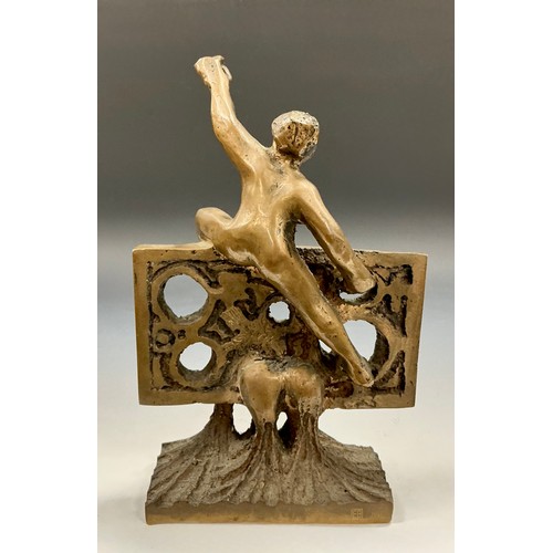 54 - Ernest Bottomley (1934-2006) 
A Bronze Figural Sculpture ‘Climbing the Fence’ 
Monogram mark to base... 