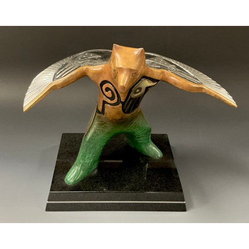59 - Gene & Rebeccca Tobey (American 20th century), a polychrome patinated bronze, The Phoenix, signed, 4... 