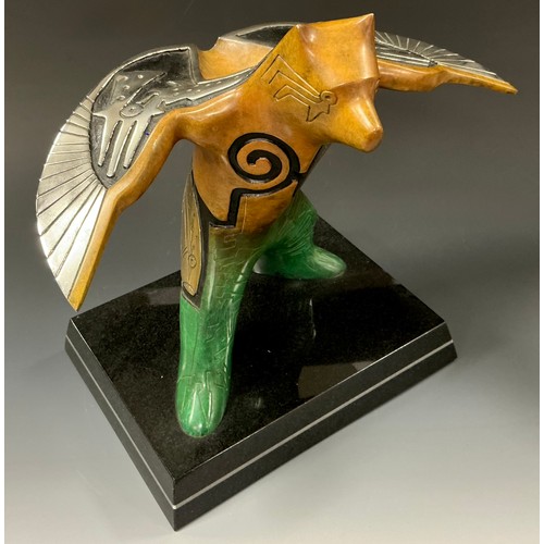 59 - Gene & Rebeccca Tobey (American 20th century), a polychrome patinated bronze, The Phoenix, signed, 4... 