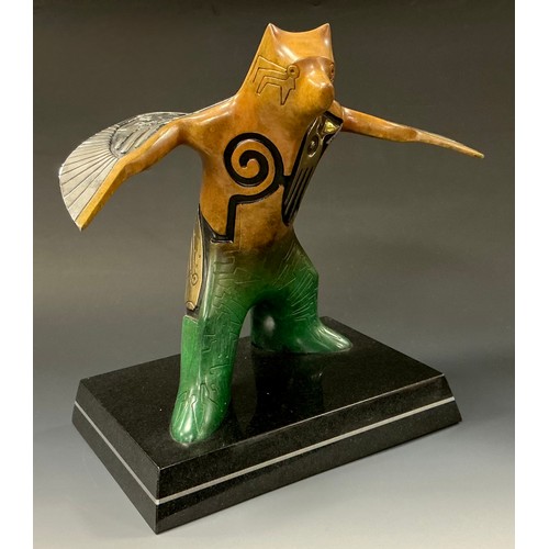 59 - Gene & Rebeccca Tobey (American 20th century), a polychrome patinated bronze, The Phoenix, signed, 4... 