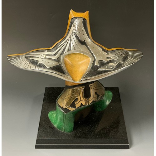 59 - Gene & Rebeccca Tobey (American 20th century), a polychrome patinated bronze, The Phoenix, signed, 4... 