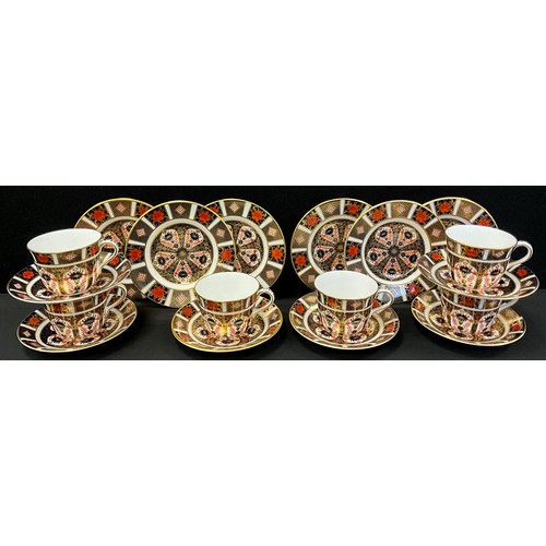 3 - A set of six Royal Crown Derby 1128 Old Imari tea cups and saucers with side plates, printed marks, ... 