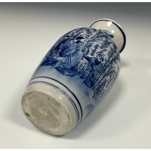 15 - A Chinese porcelain vase, decorated with scholars in a woodland setting in tones of underglaze blue ... 