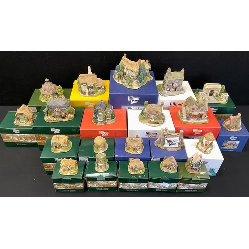 46 - A collection of Lilliput lane cottages including, Gossip gate, Porlock down, Bakers dozen, Gulliver'... 