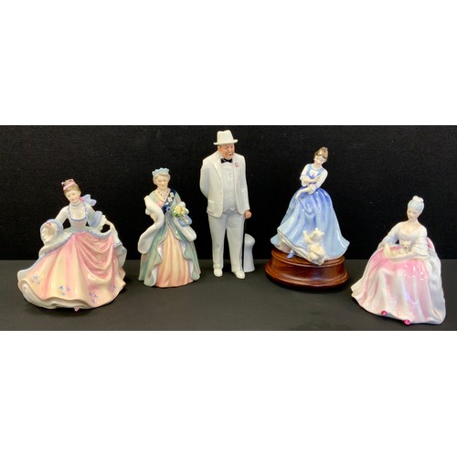 35 - Royal Doulton figures including, Sir Winston Churchill HN3057, Queen Elizabeth the Queen Mother, lim... 