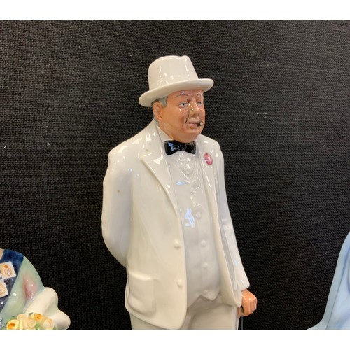 35 - Royal Doulton figures including, Sir Winston Churchill HN3057, Queen Elizabeth the Queen Mother, lim... 