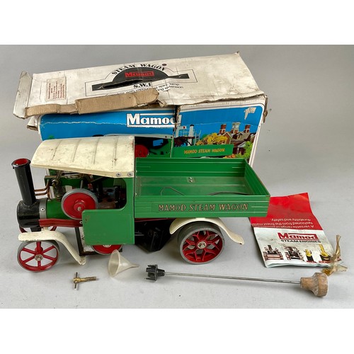 6021 - A Mamod live steam S.W.1 Steam Wagon, with green livery & red fittings, complete with burner tray, i... 