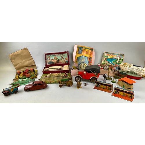 6005 - Tinplate - A quantity of tinplate vehicles & toys to include A Sutcliffe Nautilus clockwork submarin... 