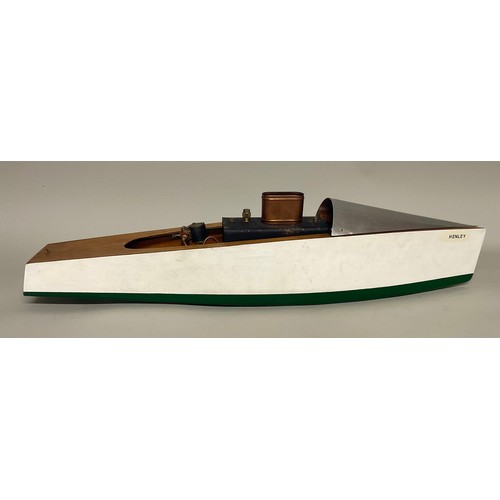 6013 - A Stuart Turner Mk1 Henley Live steam boat, green and white hull with ‘Henley’ stickers to port, sta... 