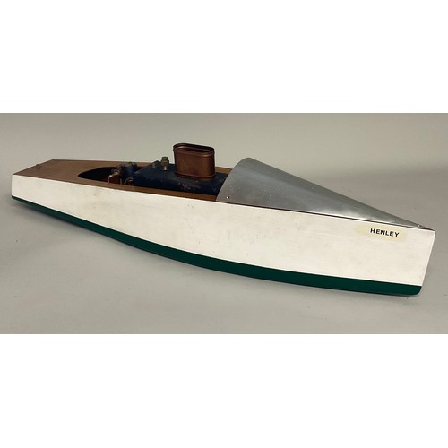 6013 - A Stuart Turner Mk1 Henley Live steam boat, green and white hull with ‘Henley’ stickers to port, sta... 
