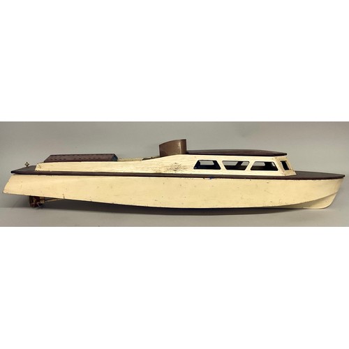 6015 - An early/ mid 20th century live steam model boat with engine and boiler, 103cm in length