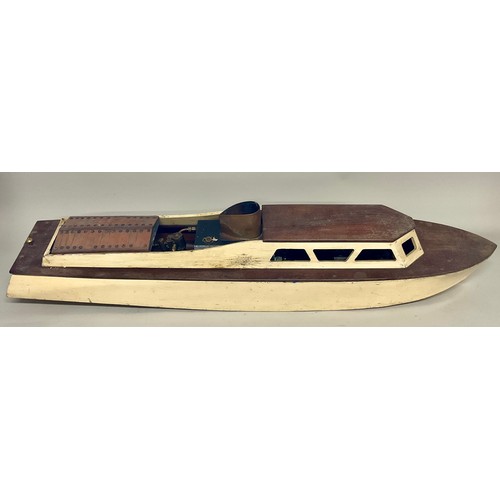 6015 - An early/ mid 20th century live steam model boat with engine and boiler, 103cm in length