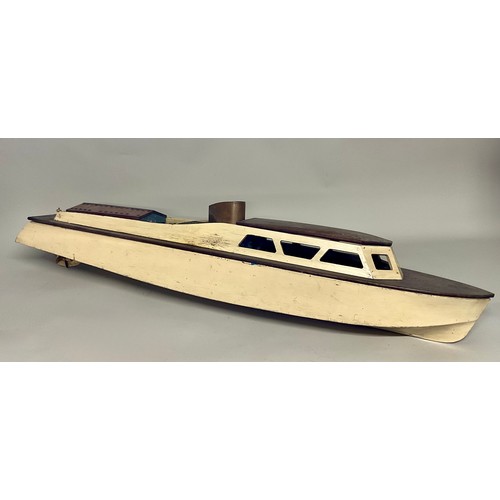 6015 - An early/ mid 20th century live steam model boat with engine and boiler, 103cm in length